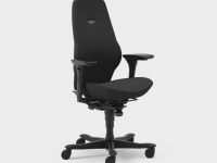 Ergonomische bureaustoel in zwart textiel met hoge rugleuning, wielen en verstel
