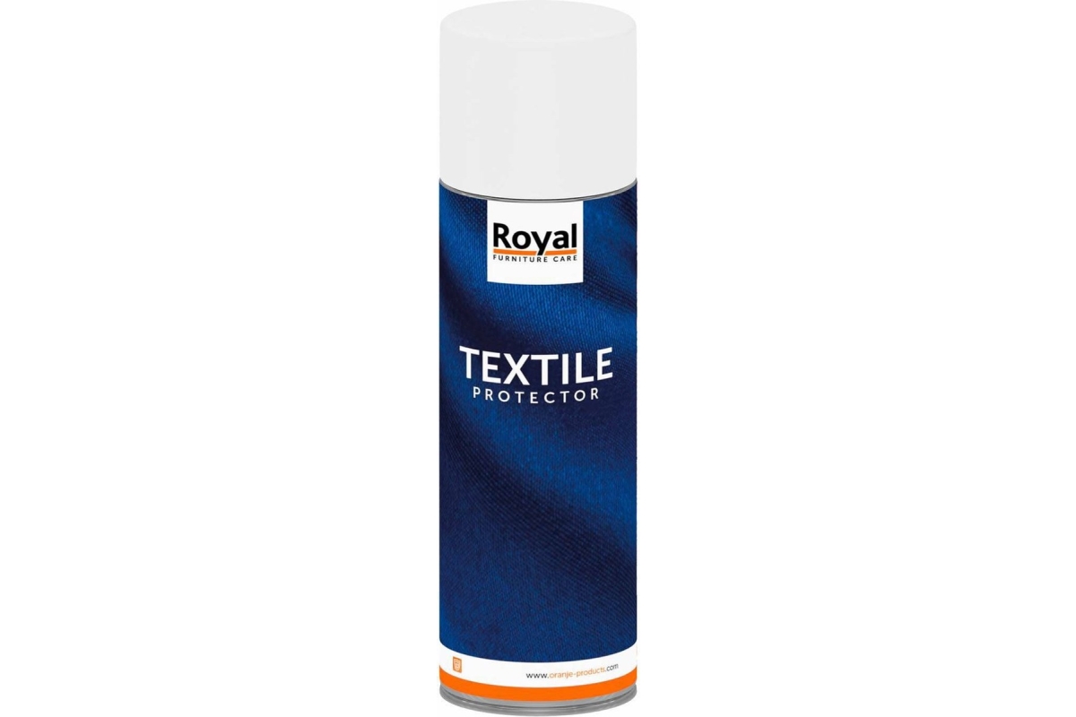 Spuitbus Royal Textile Protector, blauw met wit label en oranje accenten.