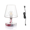 Transparante tafellamp met een zichtbare filament LED-lamp en rood snoer, met bi